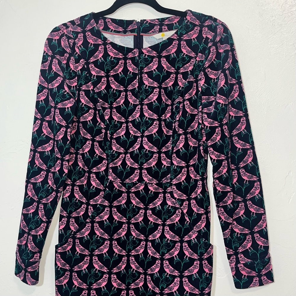 Boden Pink Lovebird Print Corduroy Sheath Dress Size 6 Small - Picture 6 of 15